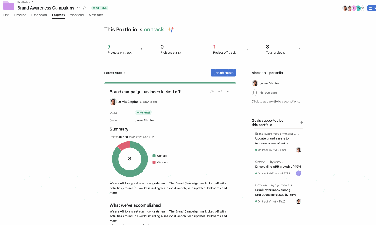 asana reporting and sharing results